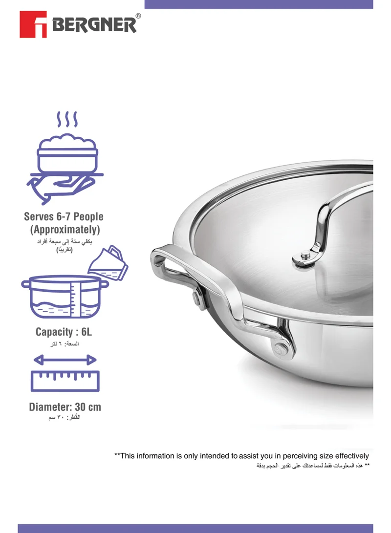 بيرجنر Bergner 30cm (6L) Triply Stainless Steel Stir-Fry Pan with Glass Lid, Deep Fry Pan for Healthy Cooking, Less Oil Use, Full Induction Base Wok, Even Heat Triply Cookware Kadhai, Deep Sauté Pan